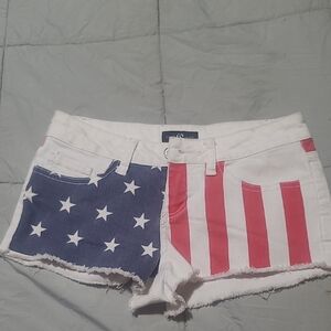 Cello Red and White Jean Shorts Distressed Design